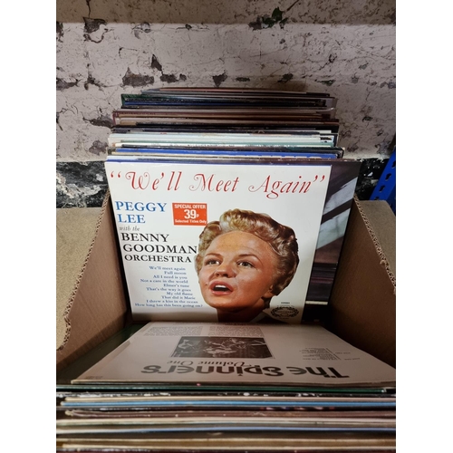 747 - A box containing a collection of LP vinyl records to include Ruby & The Romantics, Fats Waller, Beet... 