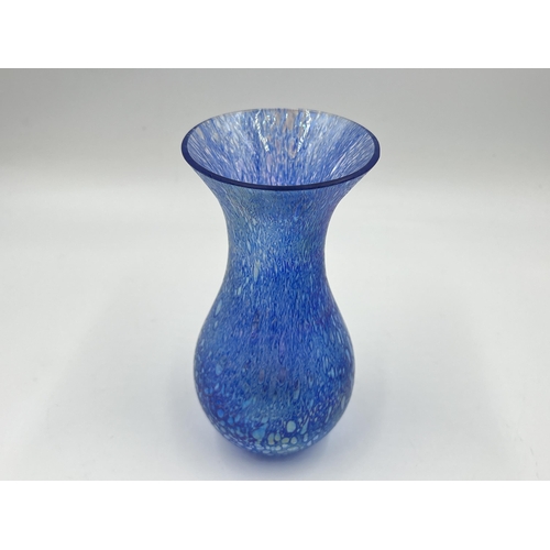 200 - A blue iridescent studio glass vase - approx. 16cm high