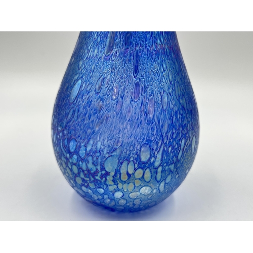 200 - A blue iridescent studio glass vase - approx. 16cm high