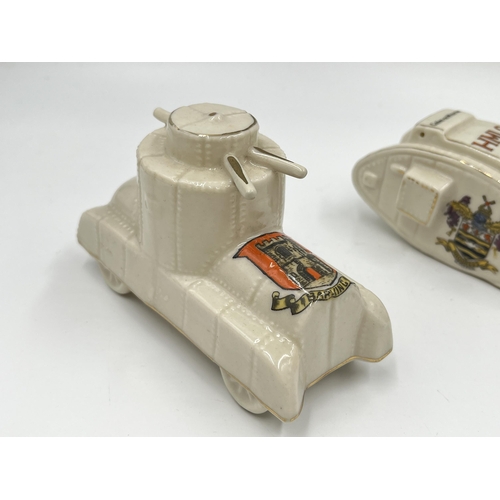 208 - Three W & R Stoke-on-Trent Carlton crested china model tanks