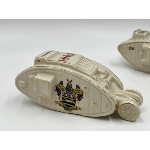 208 - Three W & R Stoke-on-Trent Carlton crested china model tanks