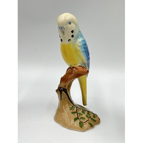 226 - Three ceramic budgerigar/parakeet figurines to include Goebel CV95, Staffordshire floral bone china ... 