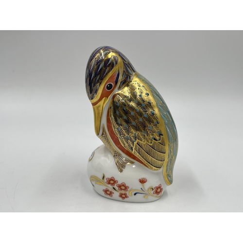 251 - A boxed Royal Crown Derby Kingfisher paperweight with gold stopper