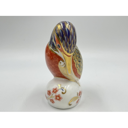 251 - A boxed Royal Crown Derby Kingfisher paperweight with gold stopper