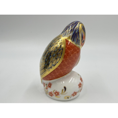 251 - A boxed Royal Crown Derby Kingfisher paperweight with gold stopper