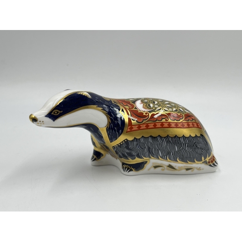 256 - A boxed Royal Crown Derby Moonlight Badger paperweight with gold stopper