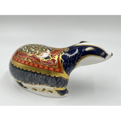 256 - A boxed Royal Crown Derby Moonlight Badger paperweight with gold stopper