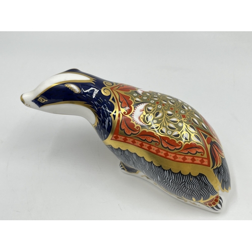 256 - A boxed Royal Crown Derby Moonlight Badger paperweight with gold stopper