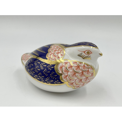 258 - A Royal Crown Derby Quail paperweight with gold stopper