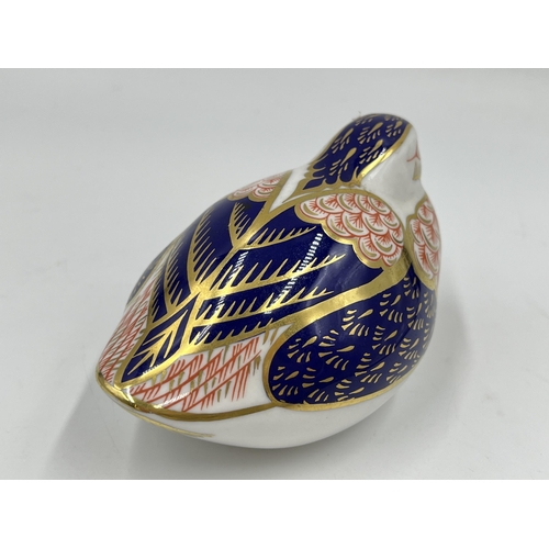 258 - A Royal Crown Derby Quail paperweight with gold stopper