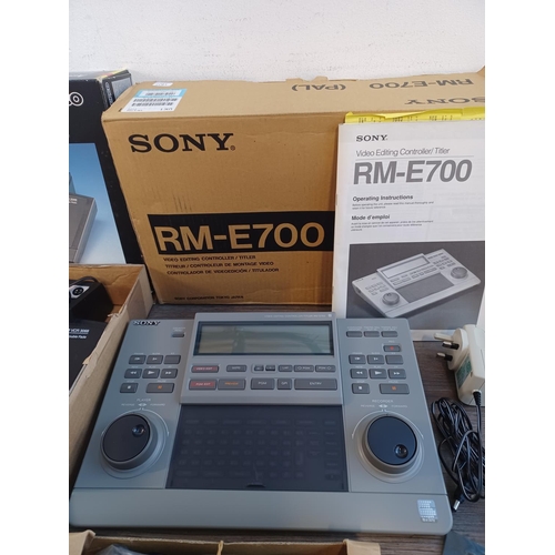 680 - Two boxed video editors, one Sony RM-E700 editing controller/titler with power adaptor, cables and i... 