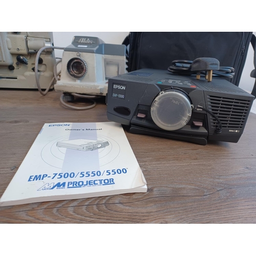 683 - A collection of projectors to include cased Epson EMP-7500 multi-media with instruction manual, Eumi... 