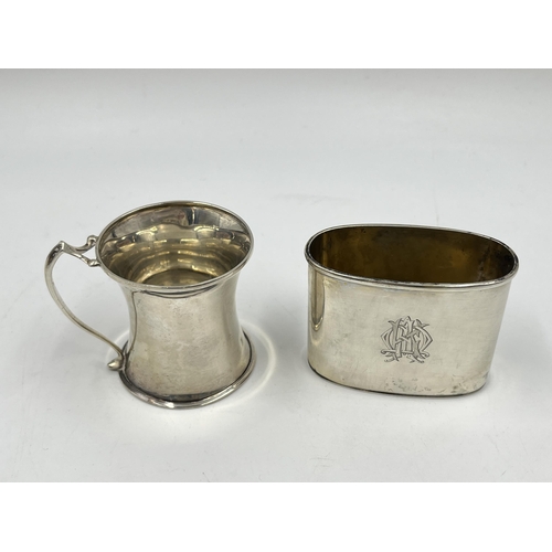 1242 - Two pieces of hallmarked silver, one Victorian Army & Navy Cooperative Society Ltd London hip flask ... 