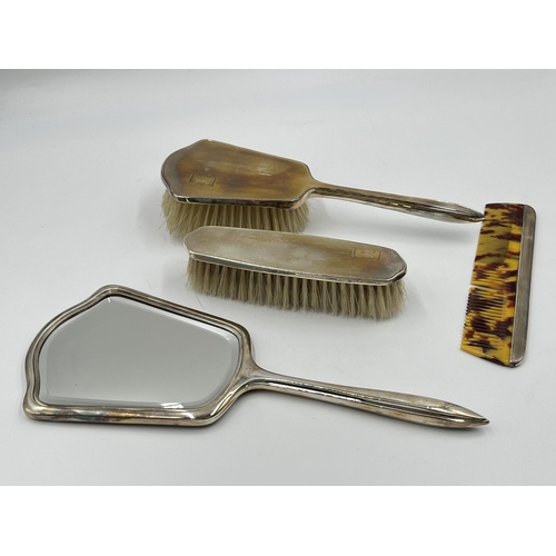 1290 - A W. G. Sothers Ltd hallmarked Birmingham silver four piece dressing table set, dated 1964 - approx.... 