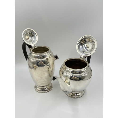 1241 - An Elizabeth II Walker & Hall hallmarked Sheffield silver four piece tea/coffee set comprising 24cm ... 