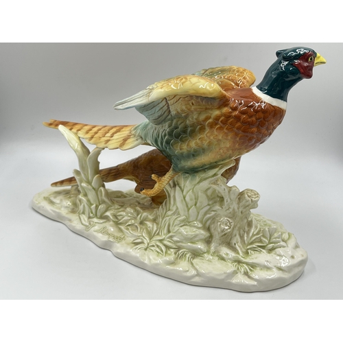 173 - A believed Echt Altmann ceramic pheasants figurine signed J. Stewarle - approx. 25cm high x 37cm lon... 