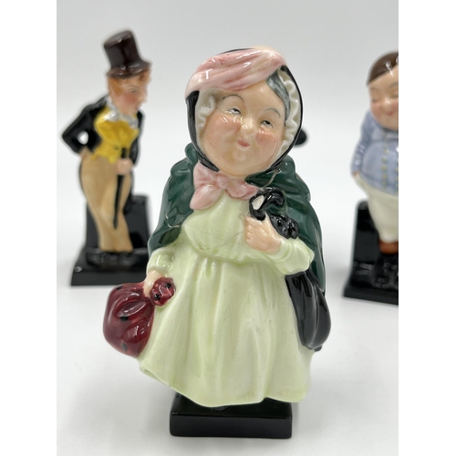 177 - Four Royal Doulton Charles Dickens figurines, Fat Boy, Pickwick, Sairey Gamp and Dick Swiveller