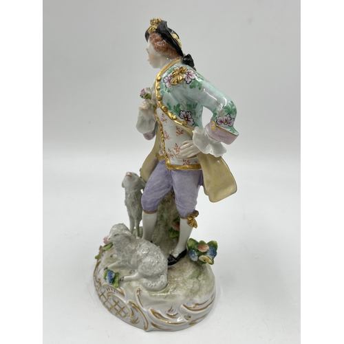 191 - A Sitzendorf hand painted porcelain figurine of a gentleman with sheep - approx. 17.5cm high