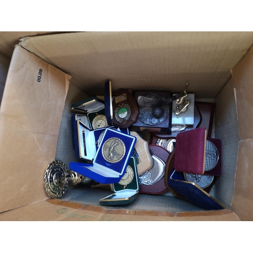 968 - Four boxes and two suitcases containing medals, shoes, four Royal Doulton Bunnykins saucers, large V... 