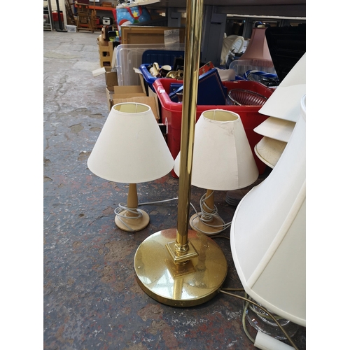 974 - Six lamps, one brass effect standard and five table