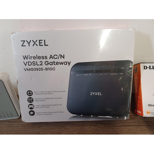 771 - A collection of items to include, boxed and sealed Zyxel wireless gateway, boxed D-Link wireless USB... 