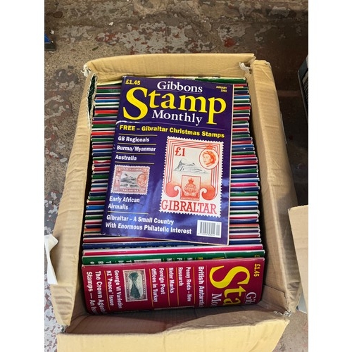 926 - Eight boxes containing a large collection of Gibbons Stamp Monthly magazines