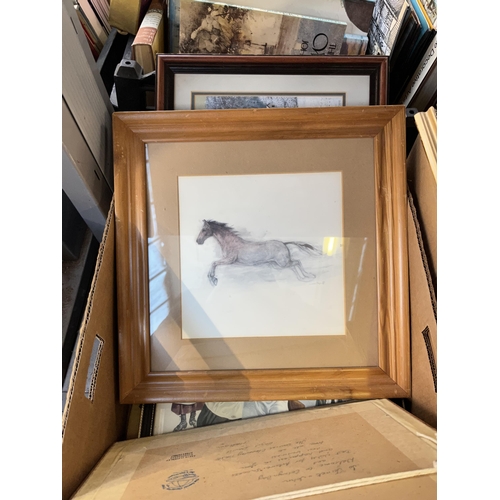 950 - Three boxes containing a large quantity of framed pictures and prints to include L.S Lowry, watercol... 