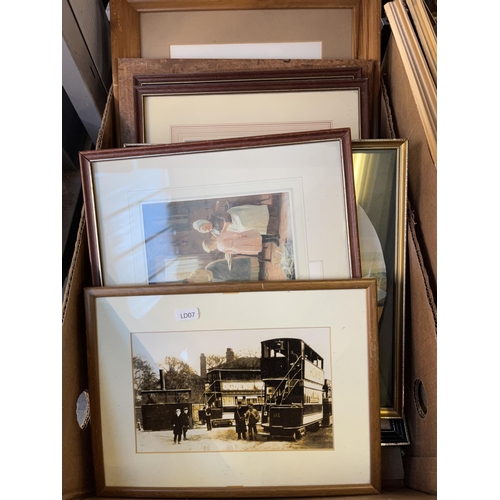 950 - Three boxes containing a large quantity of framed pictures and prints to include L.S Lowry, watercol... 