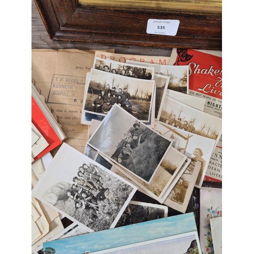 535 - A collection of WWI and WWII ephemera to include framed photograph of S.W Boulton of The 4th Bn. Che... 