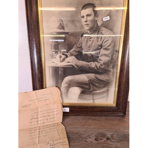 535 - A collection of WWI and WWII ephemera to include framed photograph of S.W Boulton of The 4th Bn. Che... 