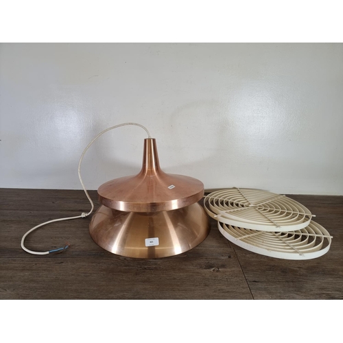 465 - Two mid 20th century copper effect pendant lightshades - largest approx. 43cm diameter