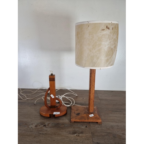 466 - Two mid 20th century table lamps, one oak - approx. 40cm high and one Art Deco style mahogany and wa... 