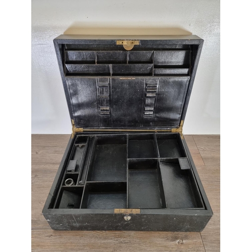 493 - A late Victorian black leather and brass travel writing box - approx. 21cm high x 50cm wide x 38cm d... 