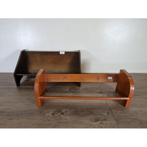 500 - Two wooden book troughs, one 1920s/30s beaded oak - approx. 21cm high x 45cm wide x 22cm deep and on... 