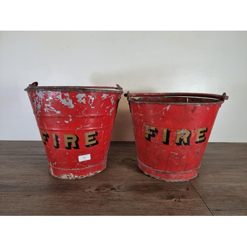 511 - Two vintage red painted galvanised fire buckets - largest approx. 30cm high