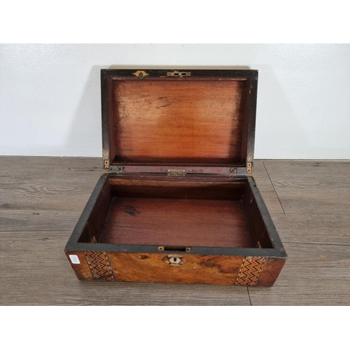 518 - A 19th century inlaid burr walnut workbox - approx. 14.5cm high x 35cm wide x 23cm deep