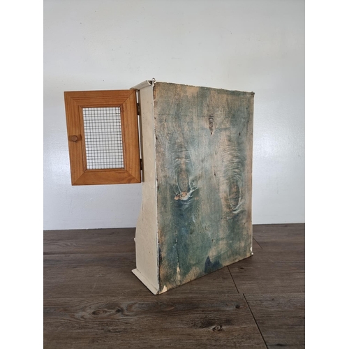 523 - A mid 20th century painted pine wall mountable display shelf - approx. 44cm high x 32cm wide x 12cm ... 