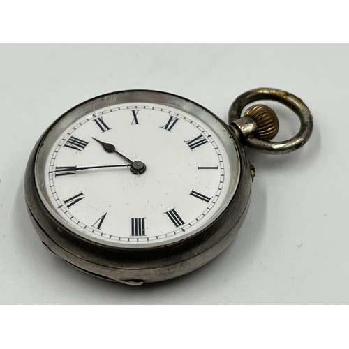 1148 - An antique 0.935 silver cased open face hand wind lady's pocket watch