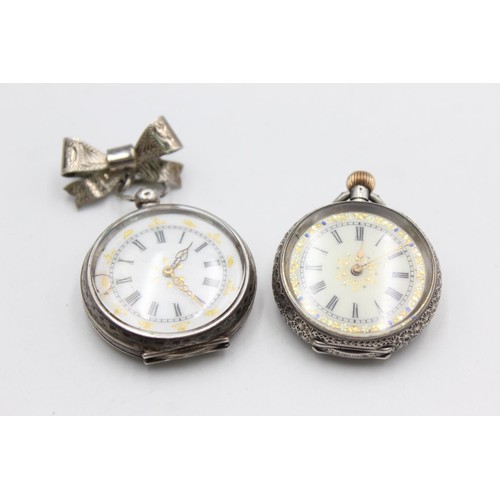 1150 - Two .925 silver fob watches, one key wind and one hand wind