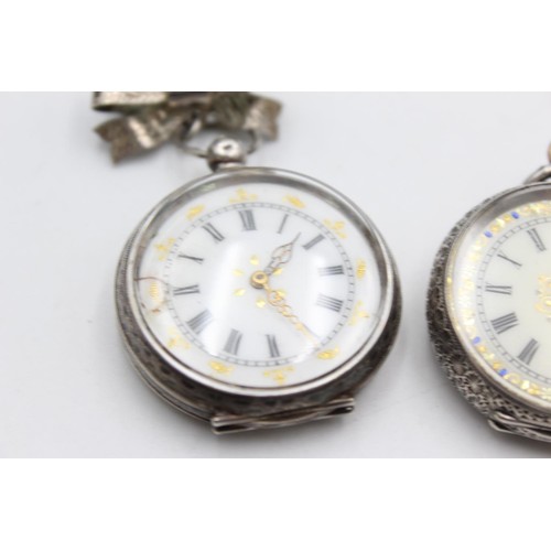 1150 - Two .925 silver fob watches, one key wind and one hand wind