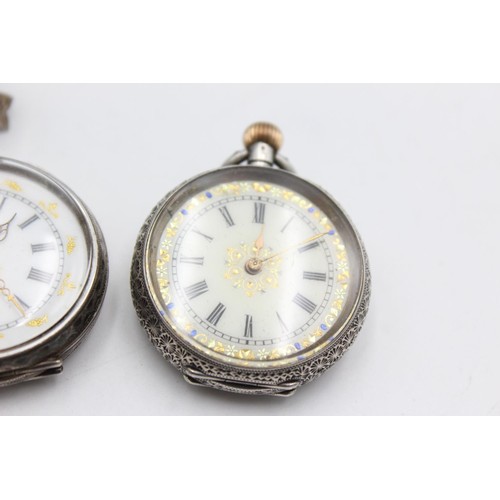 1150 - Two .925 silver fob watches, one key wind and one hand wind