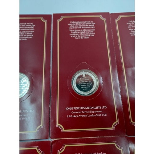 2376 - Six packaged John Pinches Medallists Ltd. hallmarked 925 silver proof Churchill Centenary medals