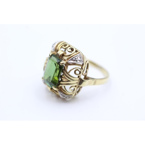 2001 - A 14ct gold tourmaline and diamond ornate openwork statement ring, size K - approx. gross weight 4.7... 