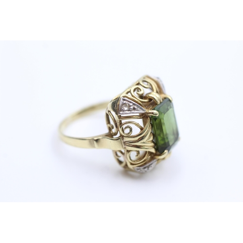 2001 - A 14ct gold tourmaline and diamond ornate openwork statement ring, size K - approx. gross weight 4.7... 