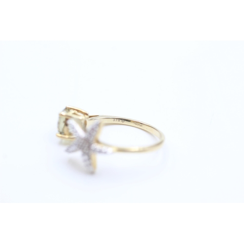 2044 - A 9ct gold citrine and diamond ring, size L½ - approx. gross weight 2.3 grams