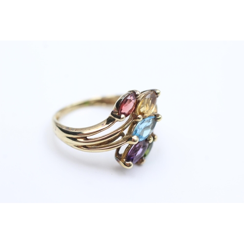 2076 - A 9ct gold topaz, garnet, citrine, amethyst and diopside stylised floral dress ring, size N - approx... 