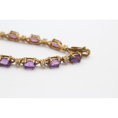 2089 - A 9ct gold amethyst and white sapphire tennis bracelet - approx. gross weight 9.7 grams