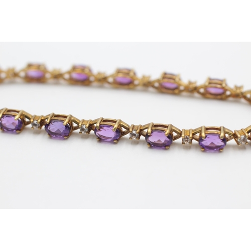 2089 - A 9ct gold amethyst and white sapphire tennis bracelet - approx. gross weight 9.7 grams