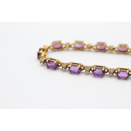 2089 - A 9ct gold amethyst and white sapphire tennis bracelet - approx. gross weight 9.7 grams