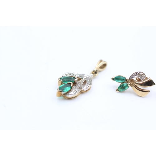 2118 - A 9ct gold green gemstone and diamond floral pendant and stud earrings set - approx. gross weight 3.... 